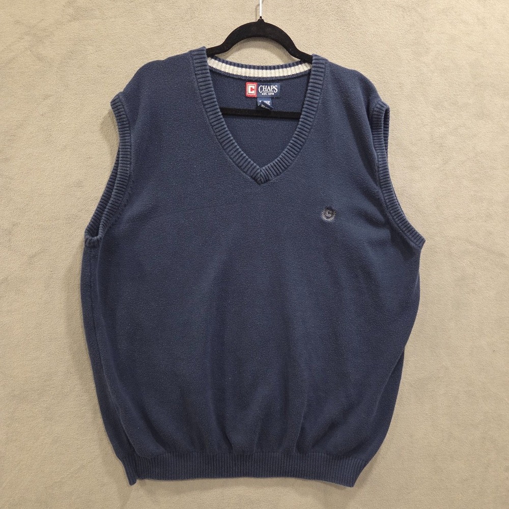 Chap's Sweater Vest Men's Size 2XLT V‎ Neck Navy Blue Preppy Academia Golf